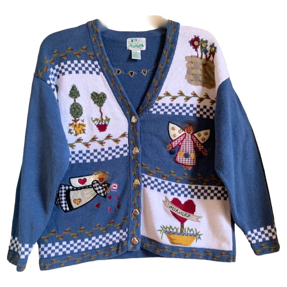 QUACKER FACTORY Womens' 90s Vintage Blue Angel Miracle Cardigan Sweater Sz L